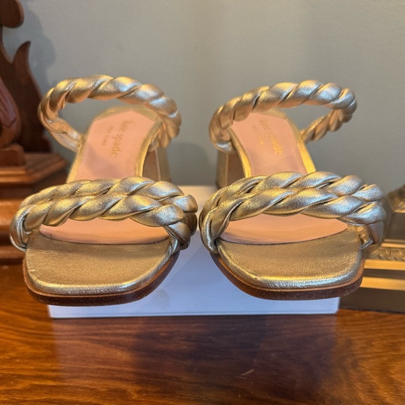 Kate Spade Nina Metallic Gold Leather Braided Block Heel Sandals Size 8 - Picture 4 of 11